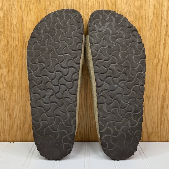 Birkenstock Arizona Taupe Suede Sandals Women’s Size 9 Tan Two Strap Slides - Picture 2 of 6